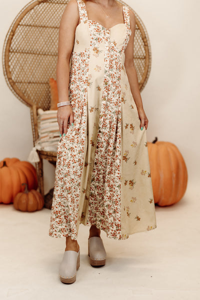 Golden Sand Floral Corduroy Midi Dress