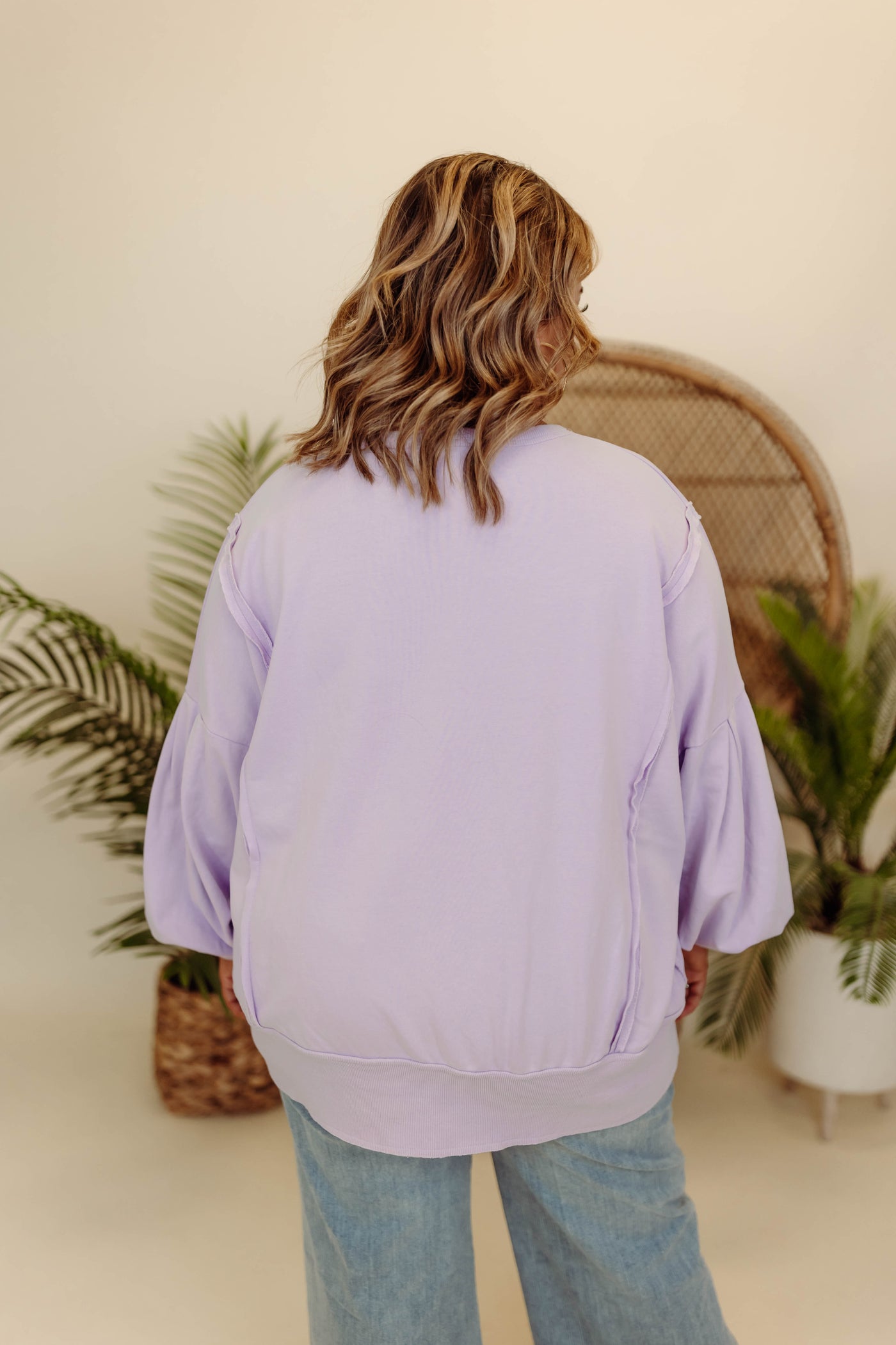 Lavender Reverse Seam Balloon Sleeve Pullover