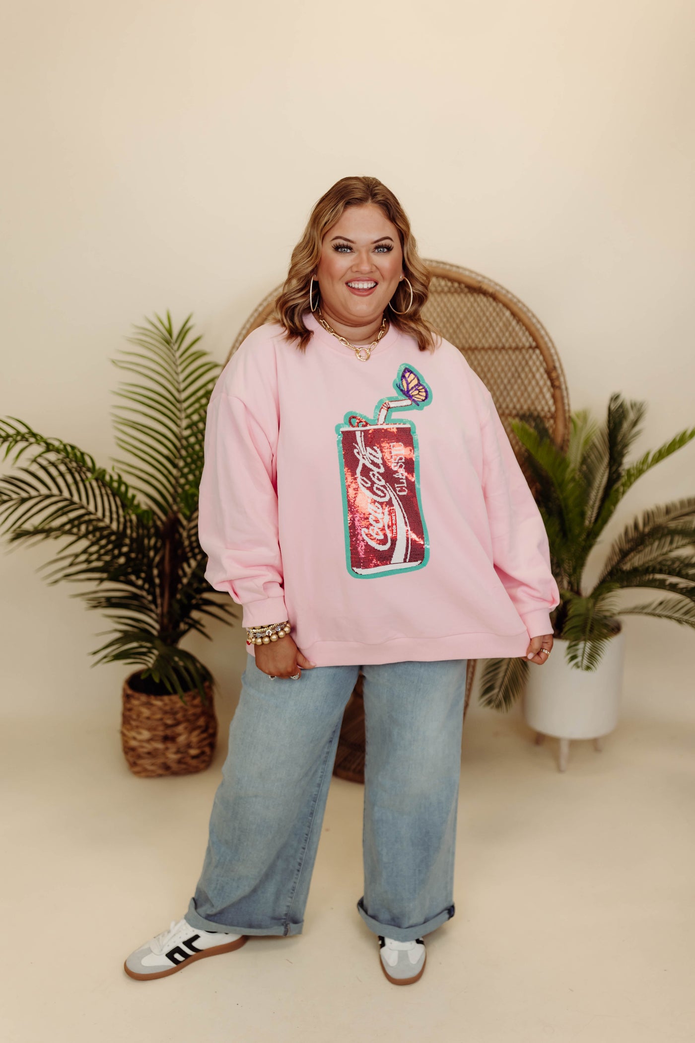 Queen Of Sparkles Light Pink Butterfly & Coca Cola Can Sweatshirt