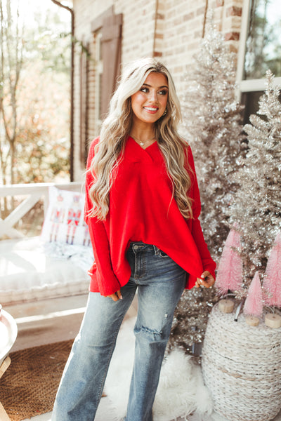 Red V Neck Ultra Comfy Slouchy Sweater