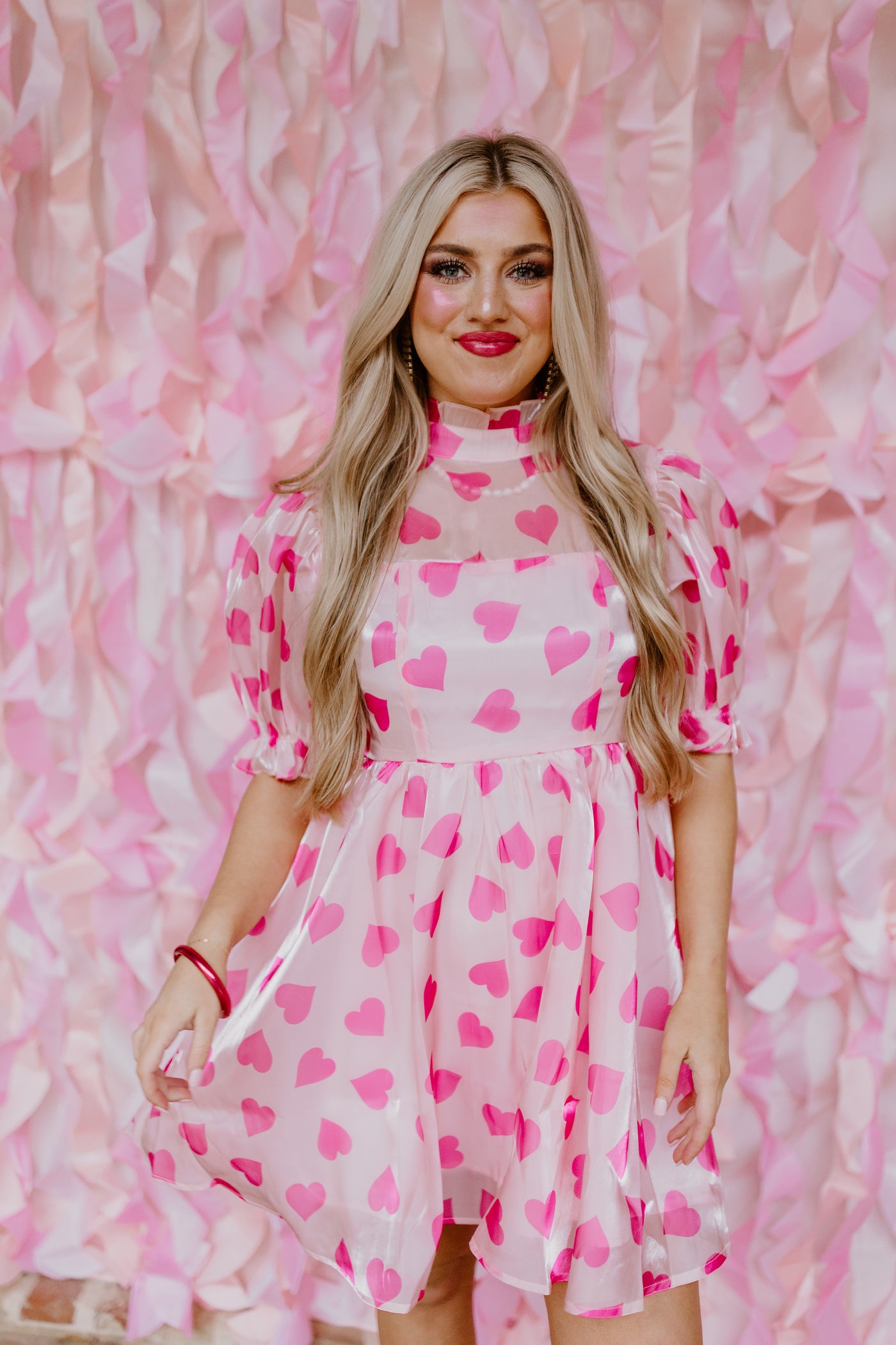 Pink Multi Hearts Print Organza Dress