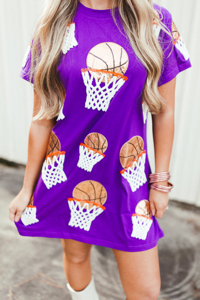 Queen Of Sparkles Purple Basketball Hoop Tee Dress