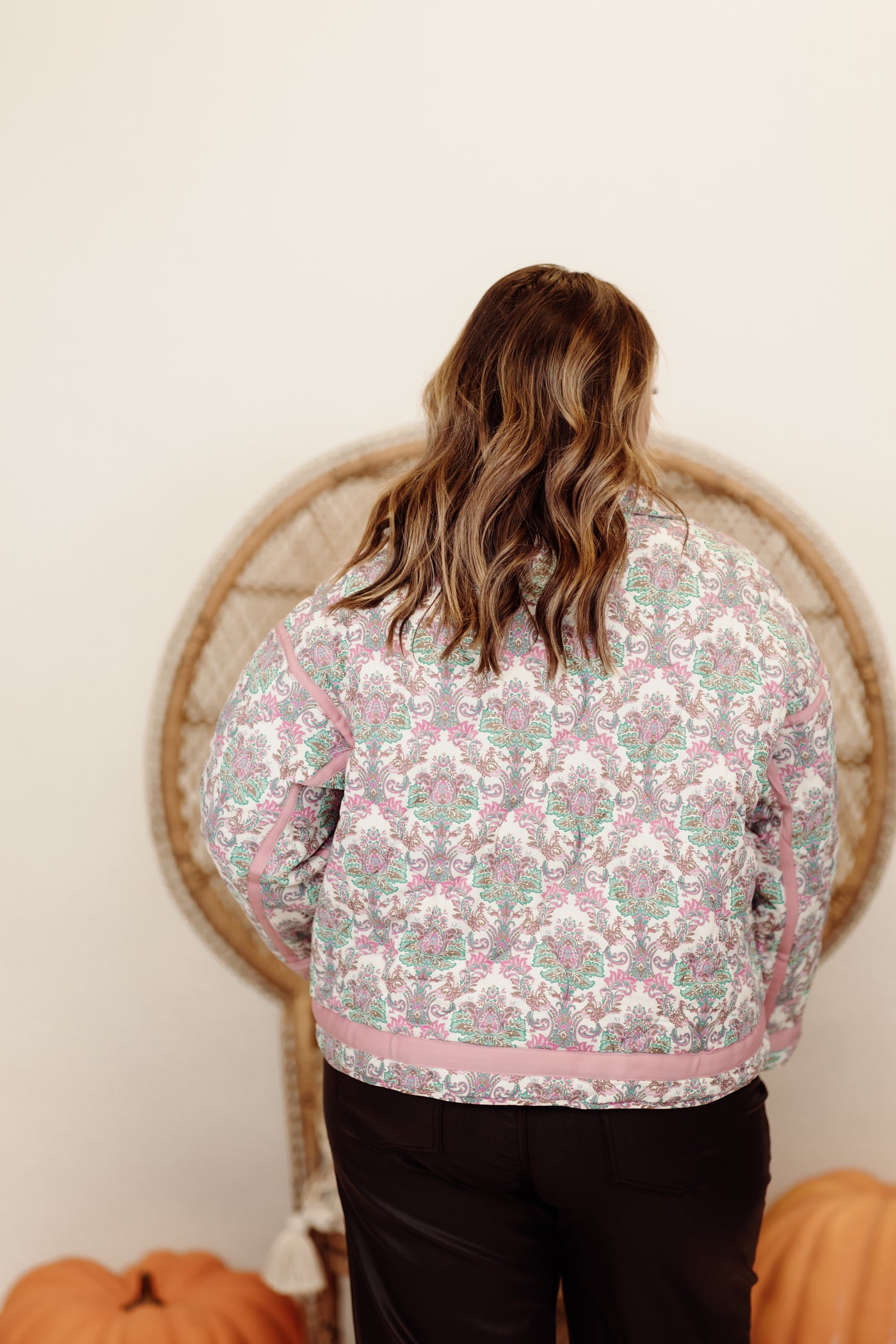 Pink Printed Long Sleeve Snap Button Jacket