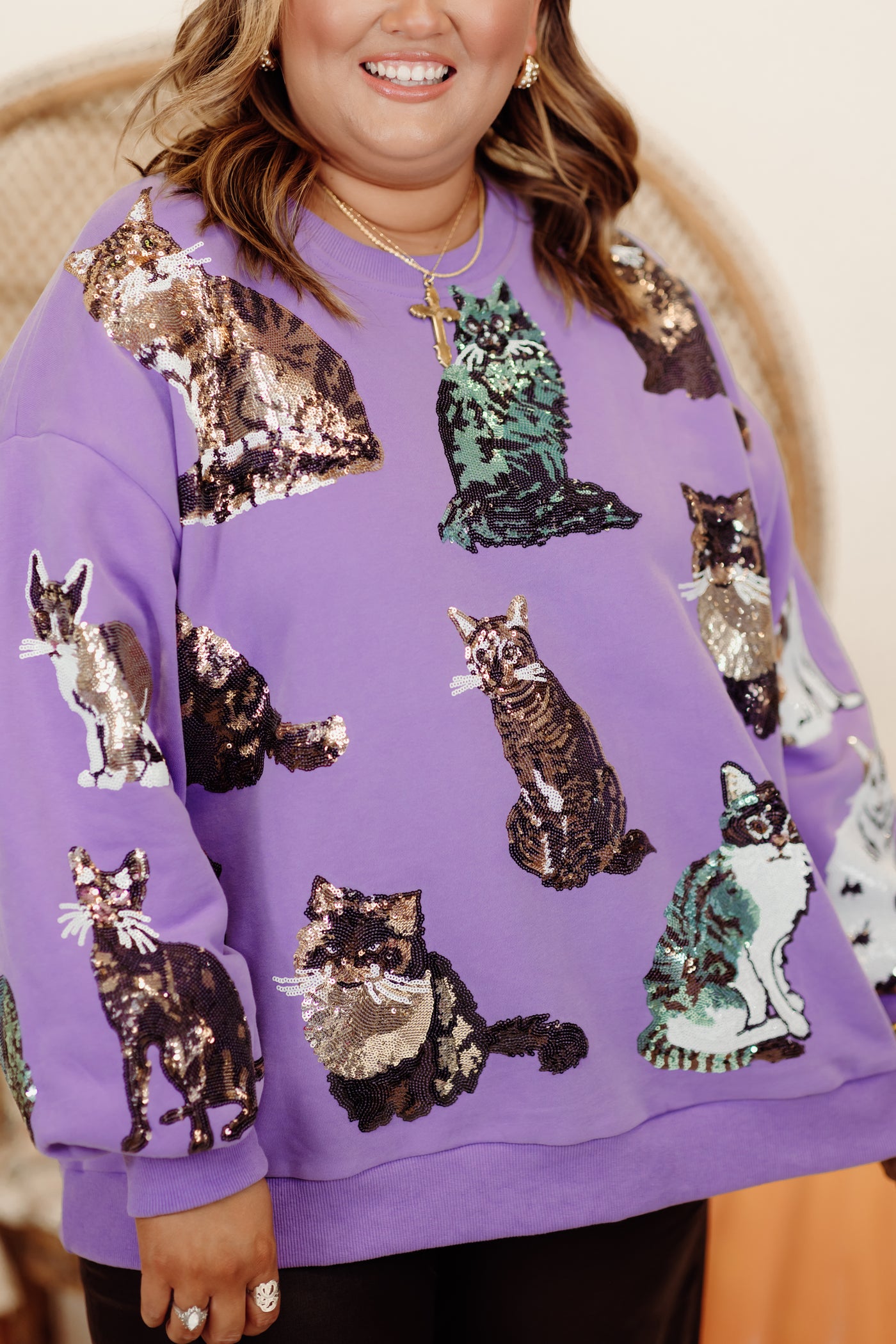 Queen of Sparkles Purple Scattered Cat Sweatshirt