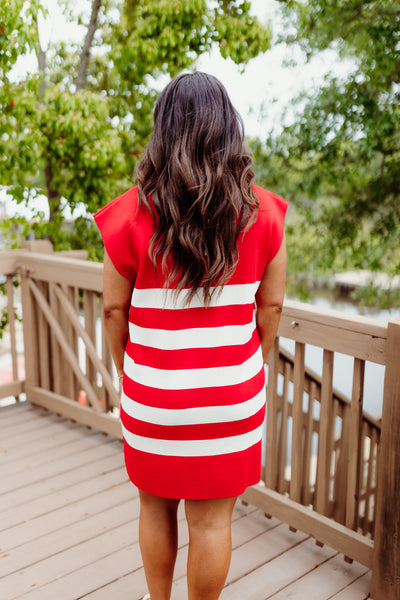 Red Oversized Striped Knit Dress