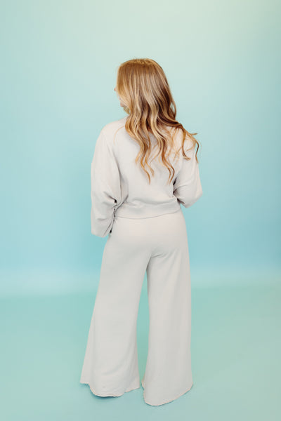 Butter Ribbed Round Neck Pullover and Wide Leg Pant Set