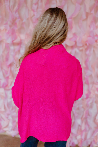 Hot Pink Knit Dolman Sleeve Cardigan