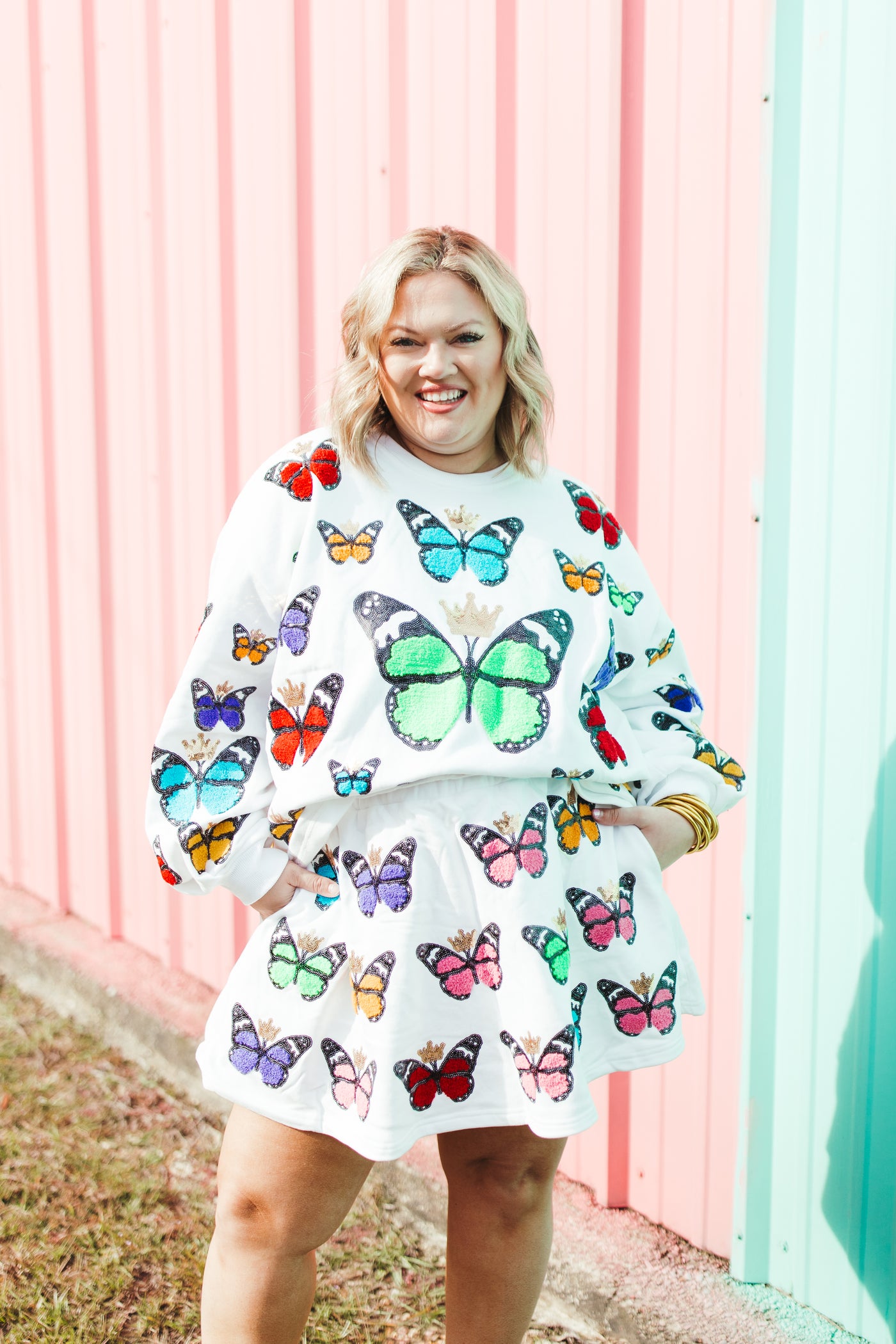 Queen Of Sparkles White Multi Butterfly Sweatshirt