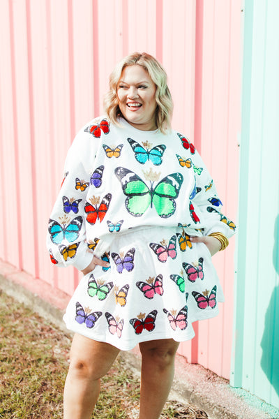 Queen Of Sparkles White Multi Butterfly Sweatshirt