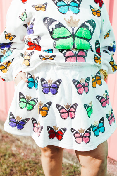 Queen Of Sparkles White Multi Butterfly Skort