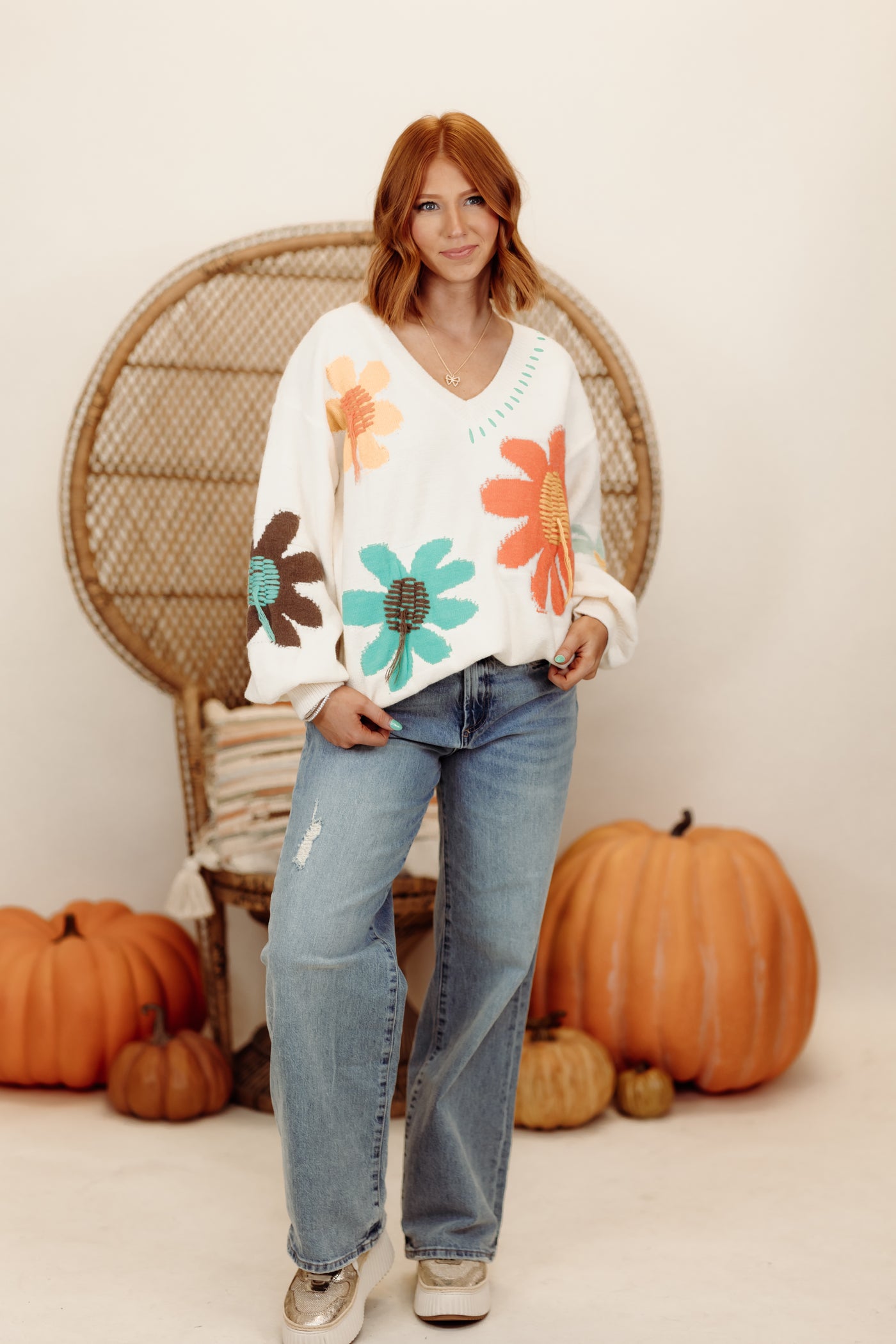 Ivory Multi Floral Oversized Comfy Sweater