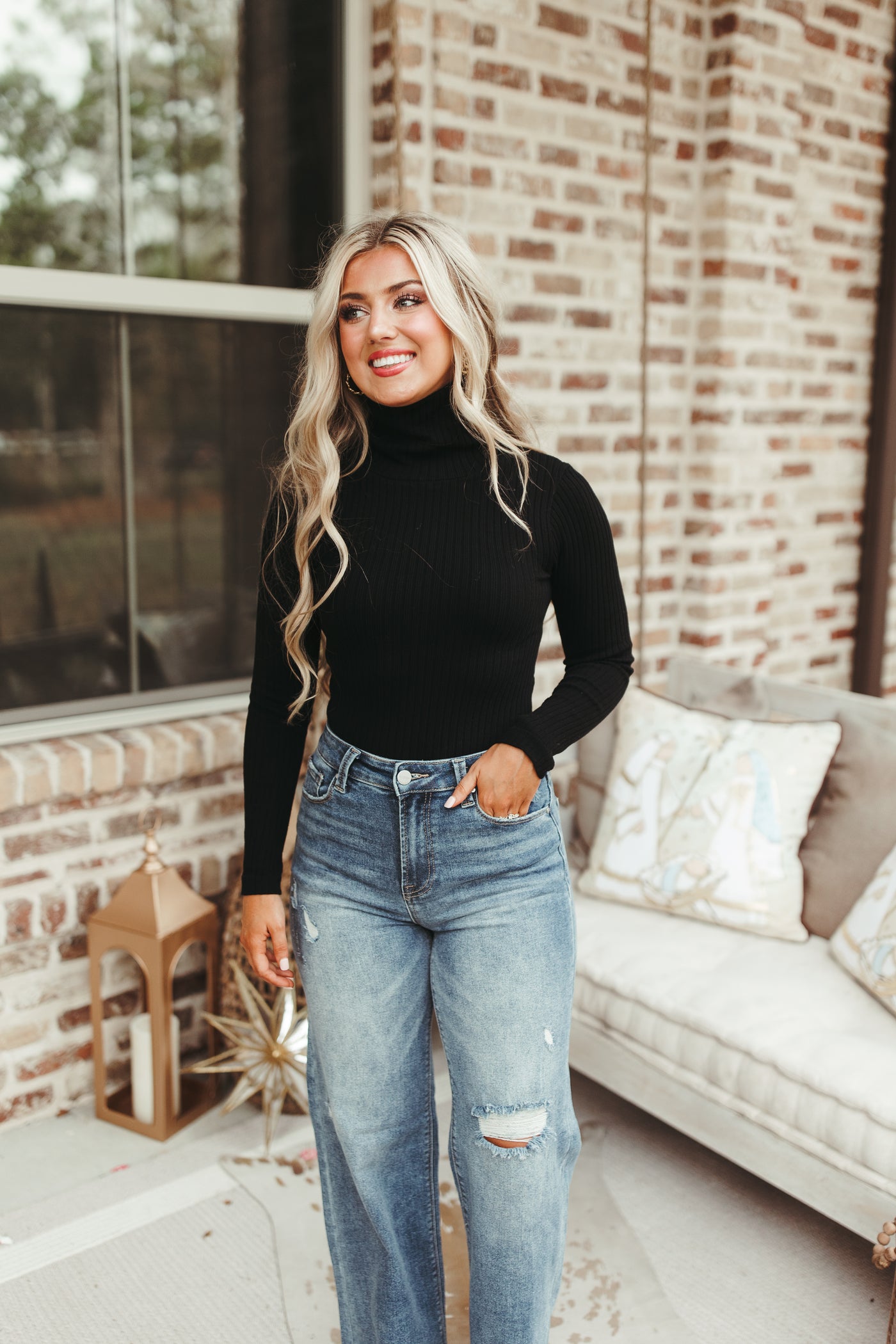 Ribbed Knit Long Sleeve Turtleneck Top