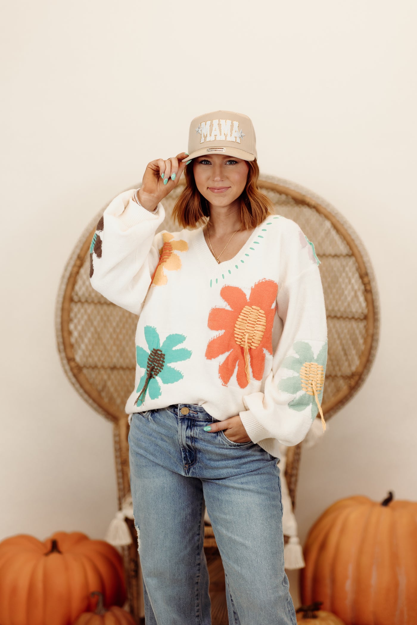 Ivory Multi Floral Oversized Comfy Sweater