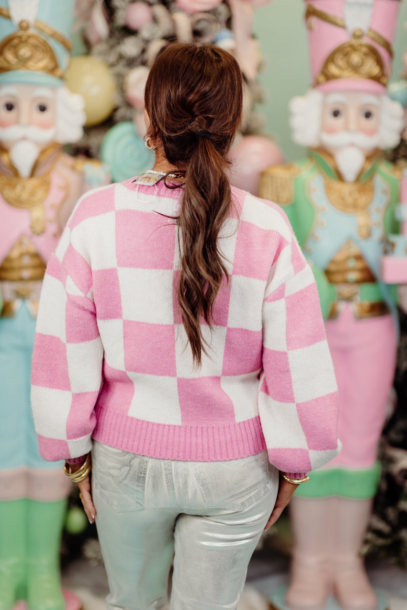 Rose Pink and Cream Checkered Cardigan