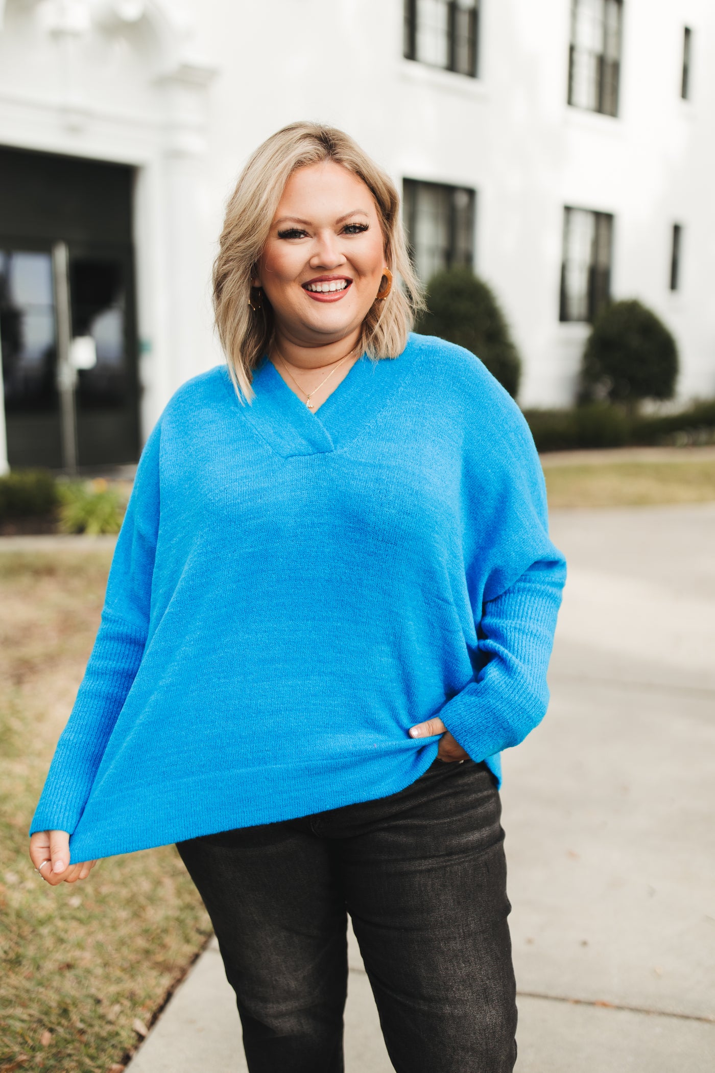 Teal Blue V Neck Ultra Comfy Slouchy Sweater