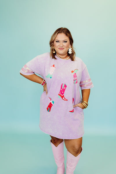 Lavender Cowboy Boot T-Shirt Dress