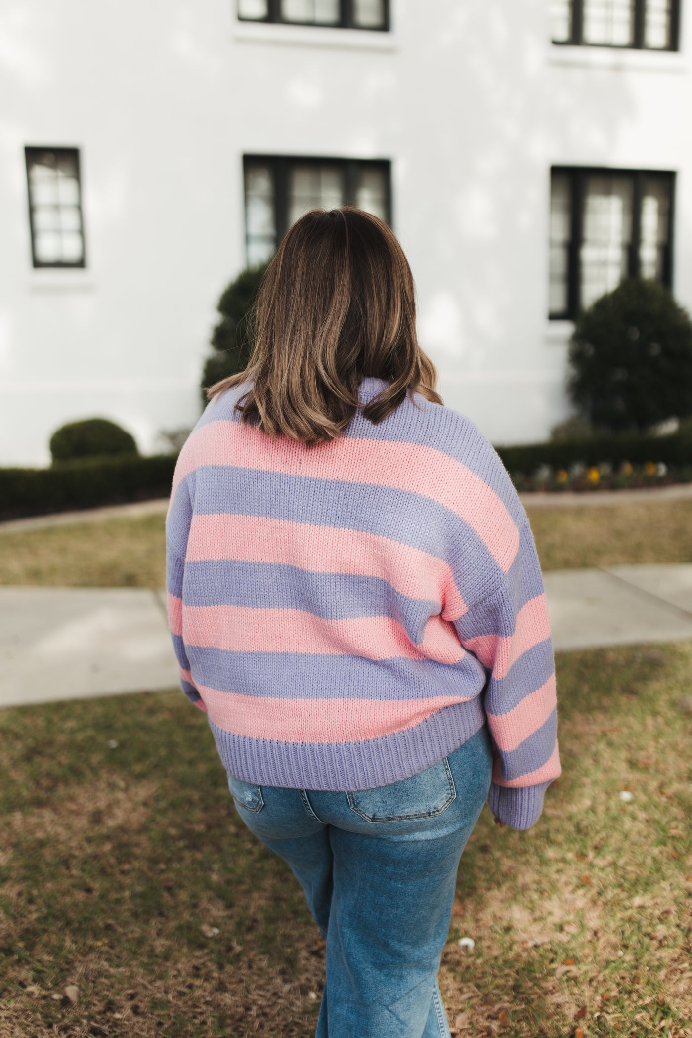 Lavender and Pink Colorblock Striped Sweater
