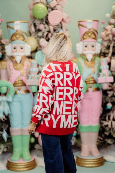 Red and White Merry Oversized Sweater