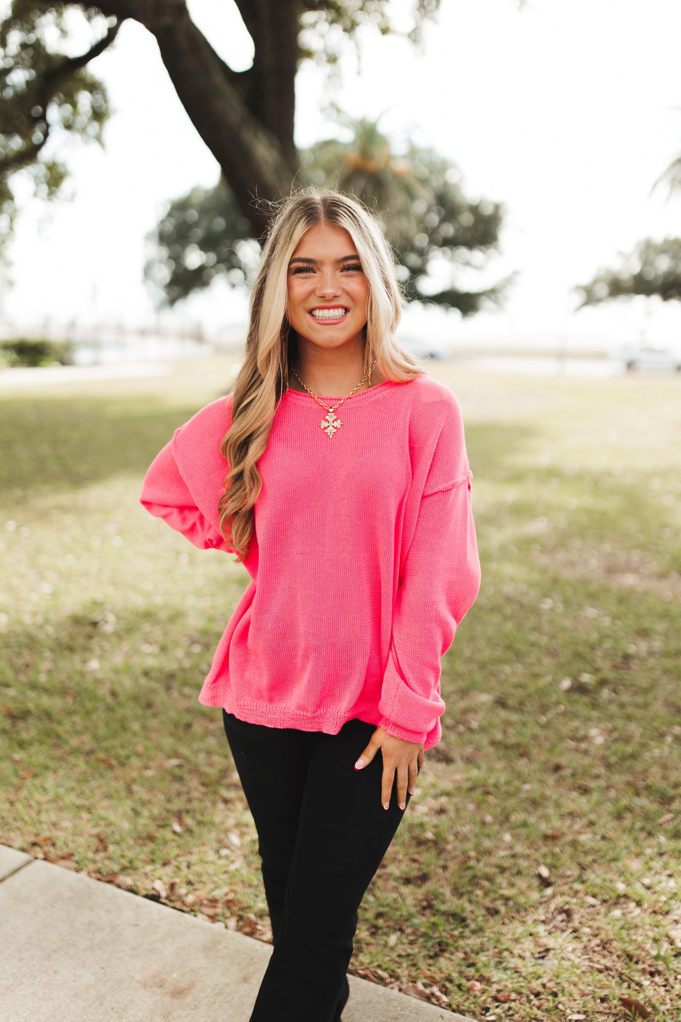Hot Pink Oversized Easy Sweater