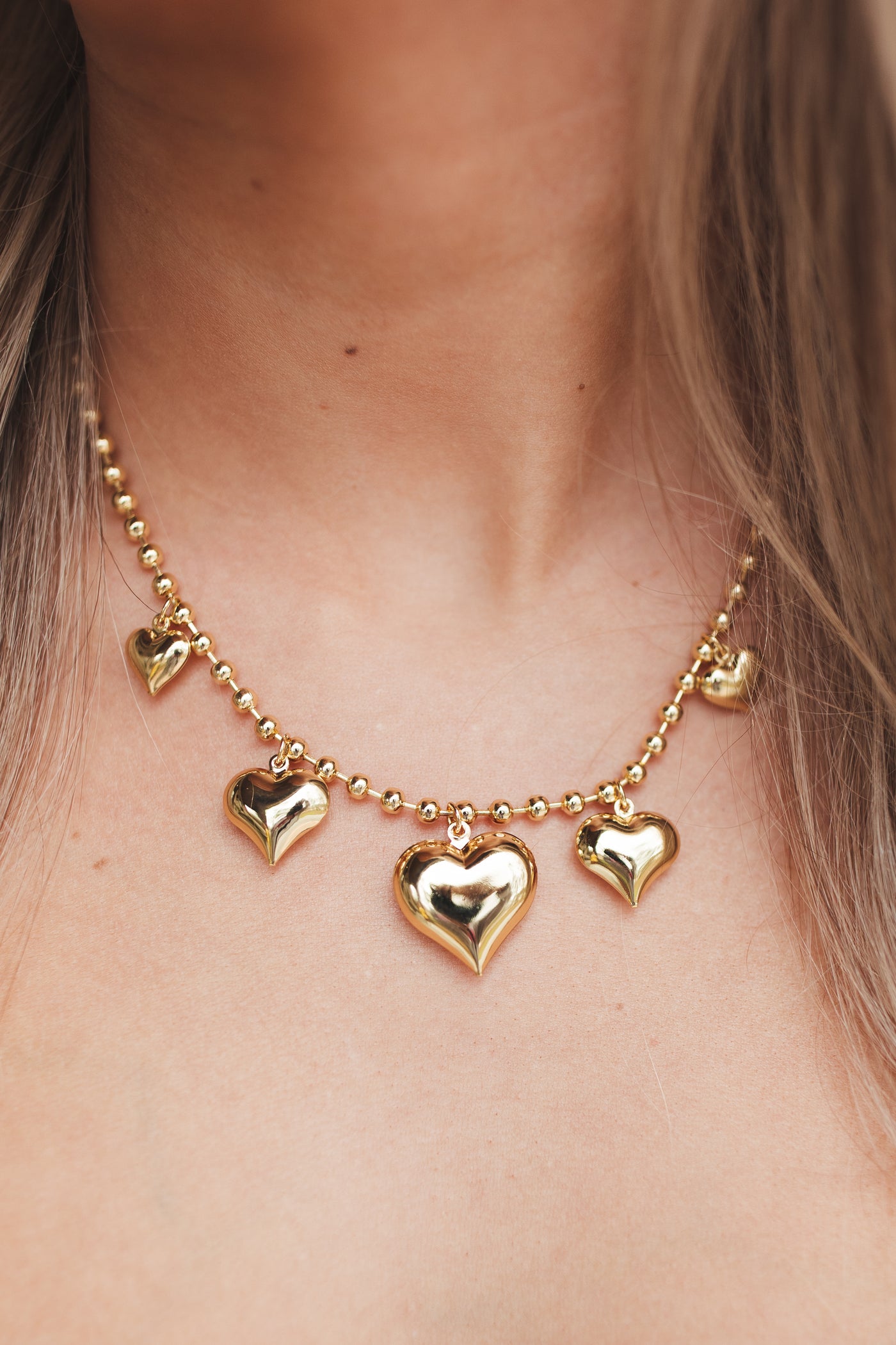 Gemelli Gold Multi Puffy Heart Necklace