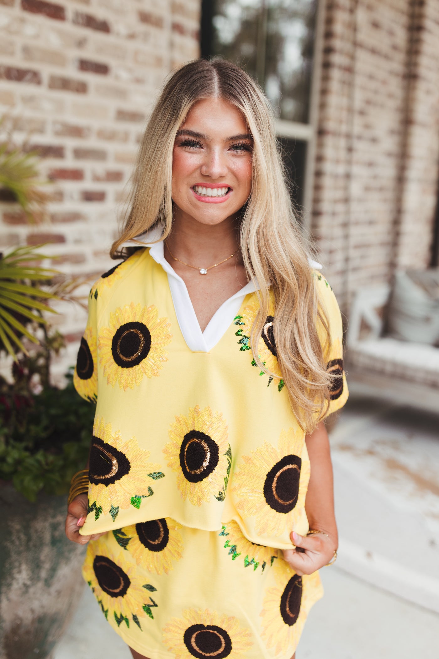 Queen Of Sparkles Yellow Sunflower Collar Top
