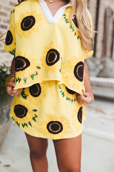 Queen Of Sparkles Yellow Sunflower Collar Top