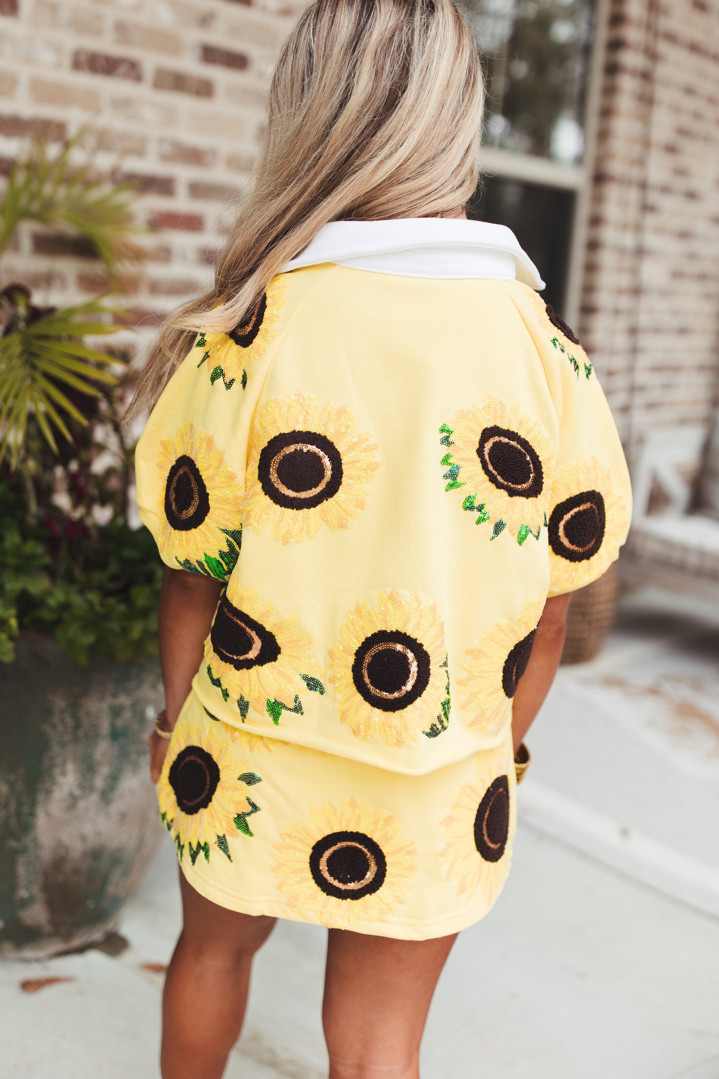 Queen Of Sparkles Yellow Sunflower Collar Top