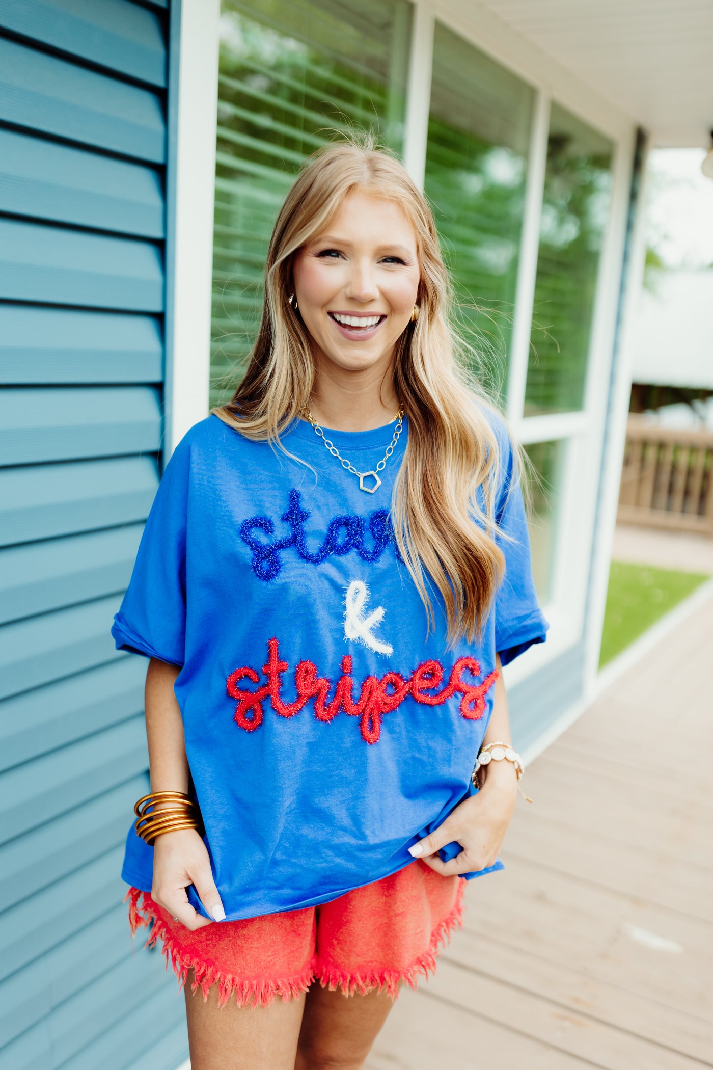 Royal Stars & Stripes Script Oversized Tee