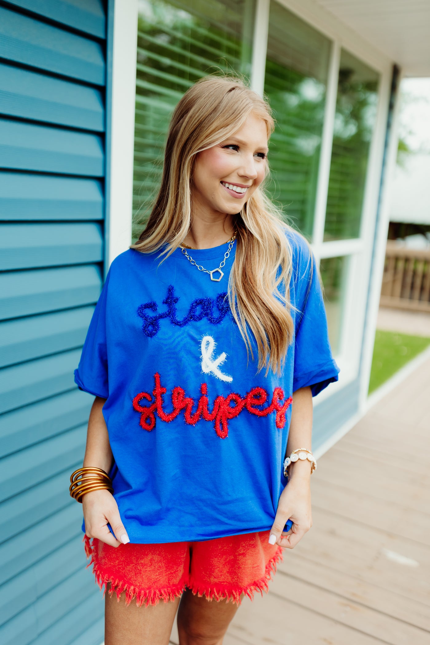 Royal Stars & Stripes Script Oversized Tee