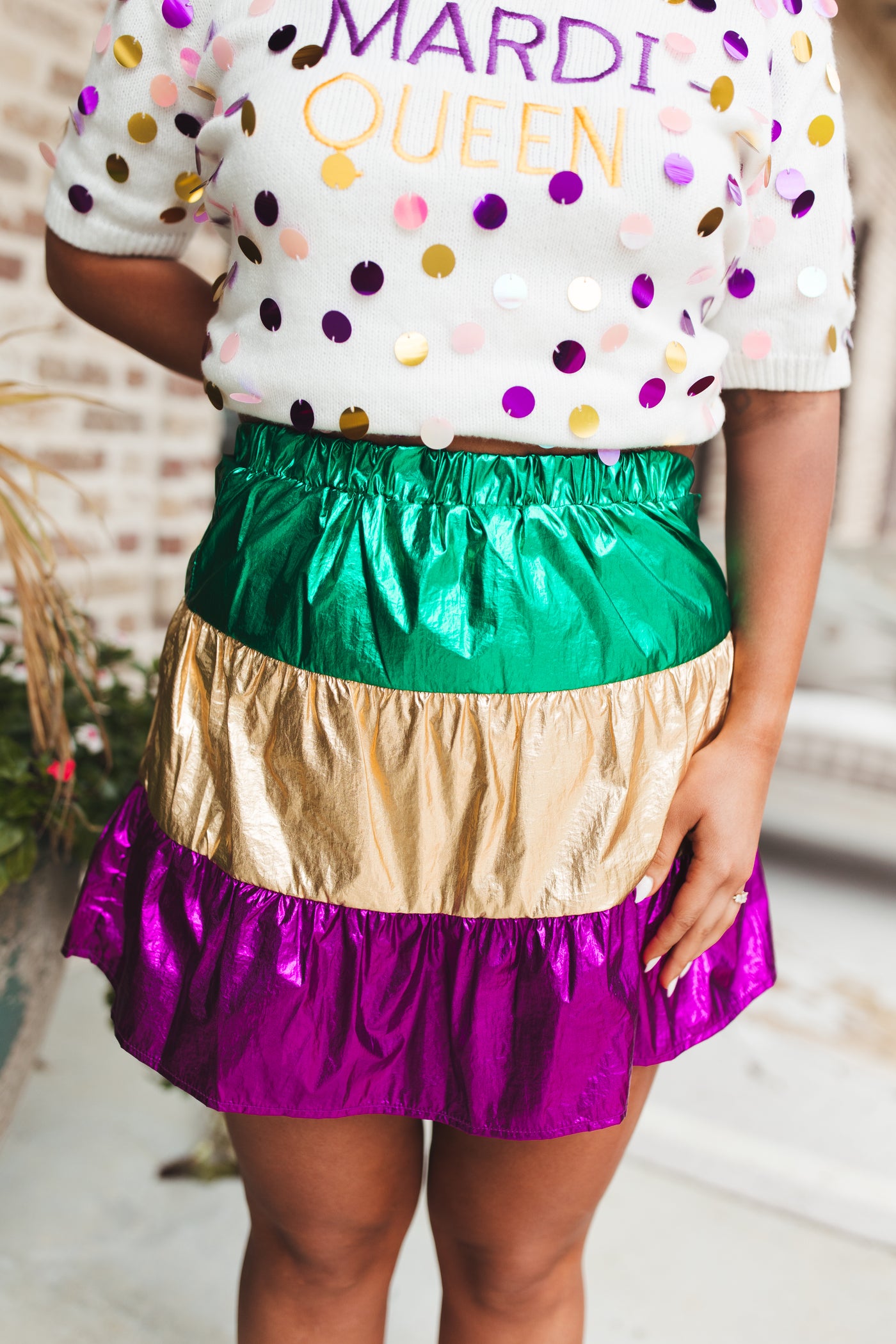 Mardi Gras Colorblock Metallic Mini Skirt