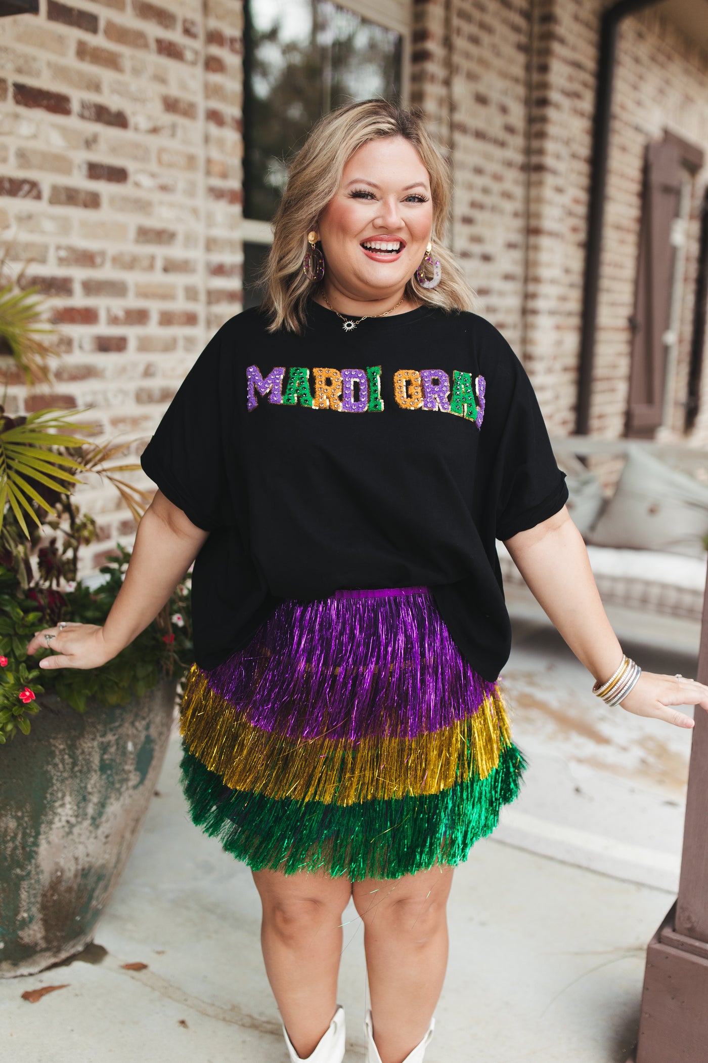 Black French Terry Mardi Gras Patch Tee