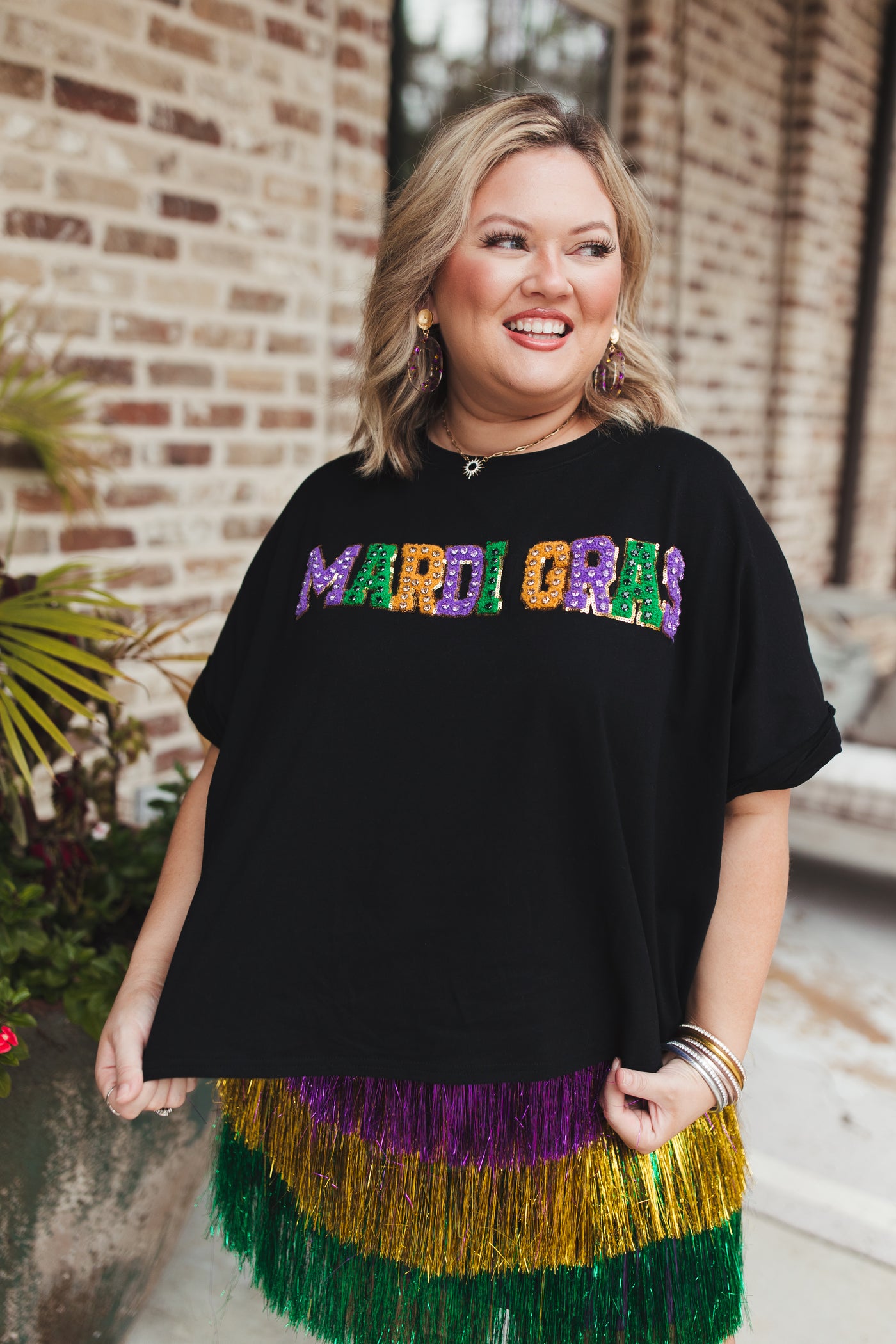 Black French Terry Mardi Gras Patch Tee
