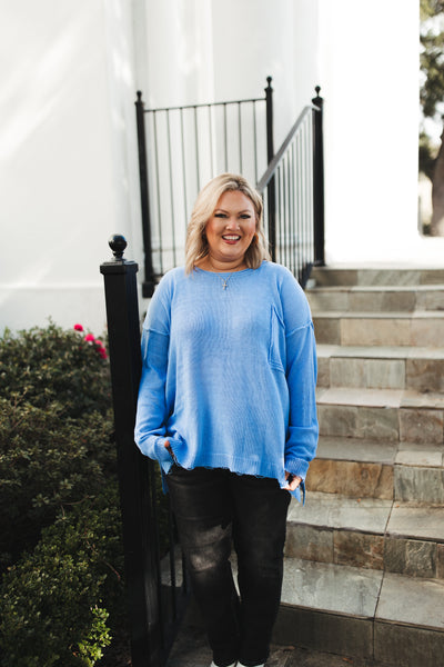 Periwinkle Blue Slouchy Knit Pocket Sweater