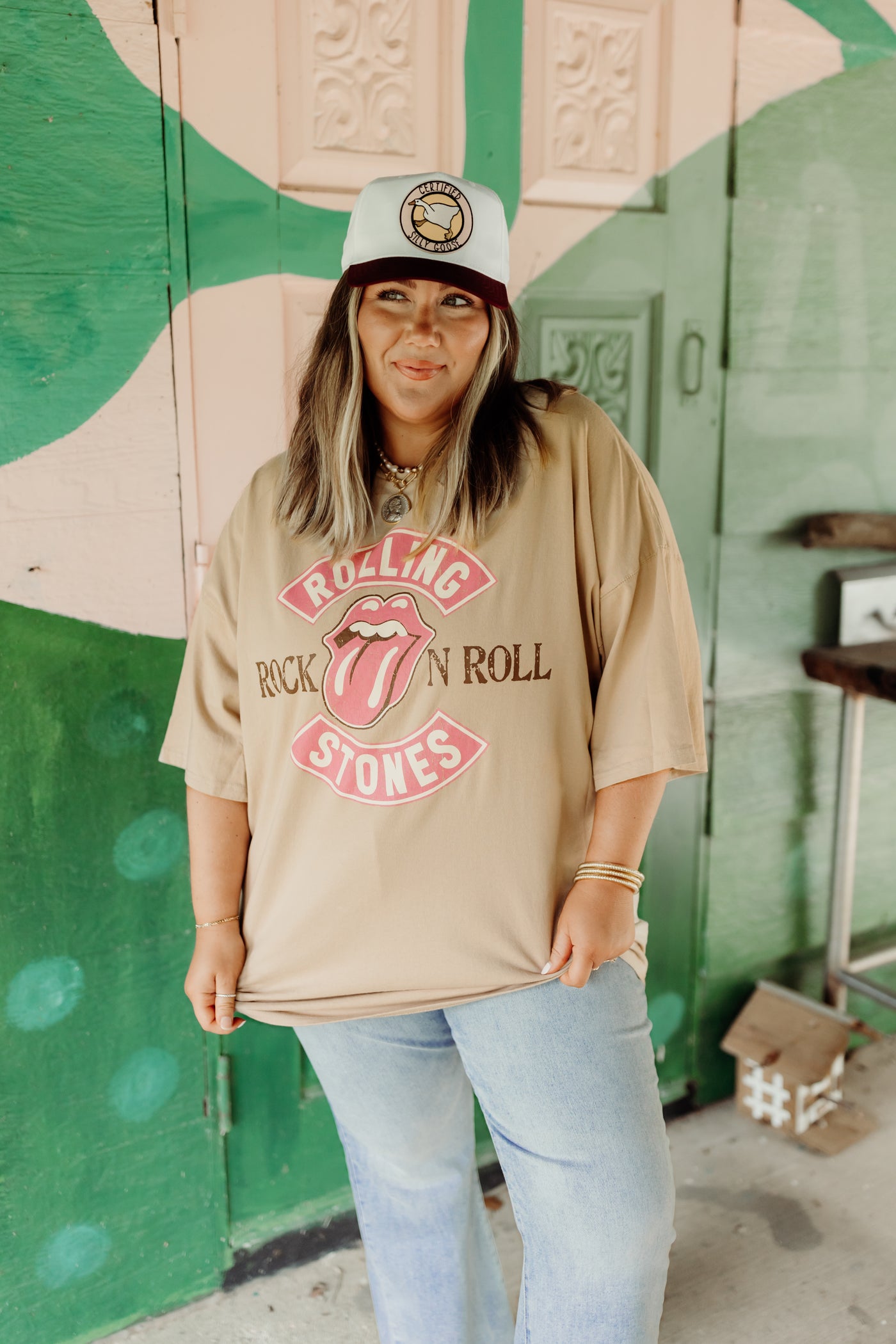 Tan Mineral Washed Rolling Stones Rock N Roll Tee