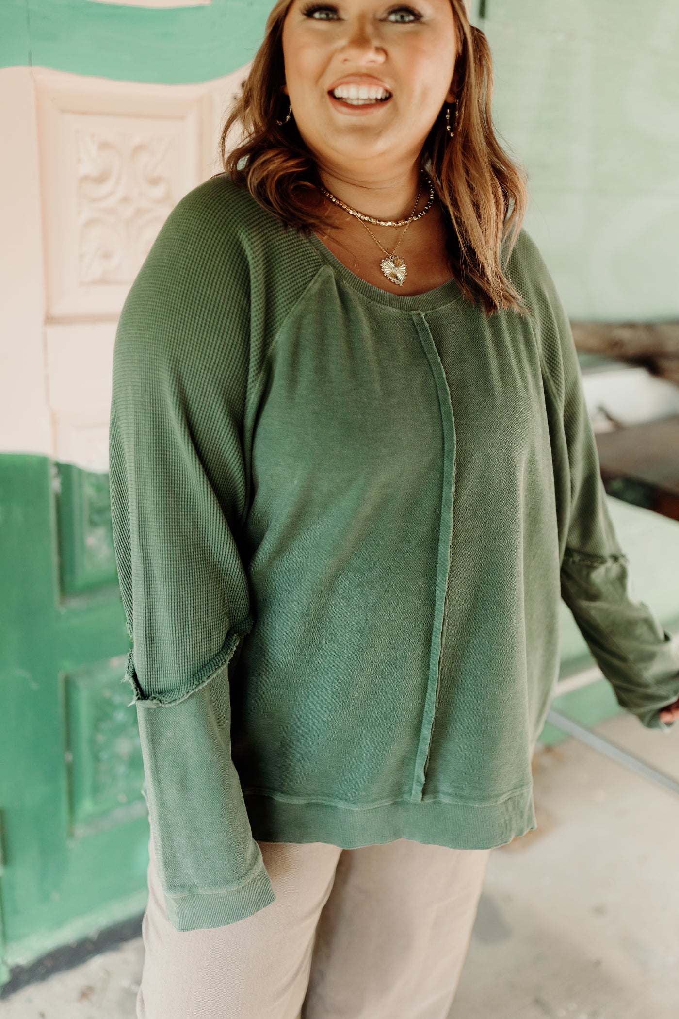 Olive Reverse Seam French Terry Pullover