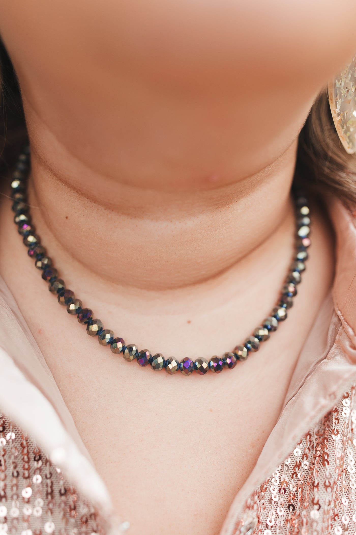 Charcoal Iridescent Beaded Necklace