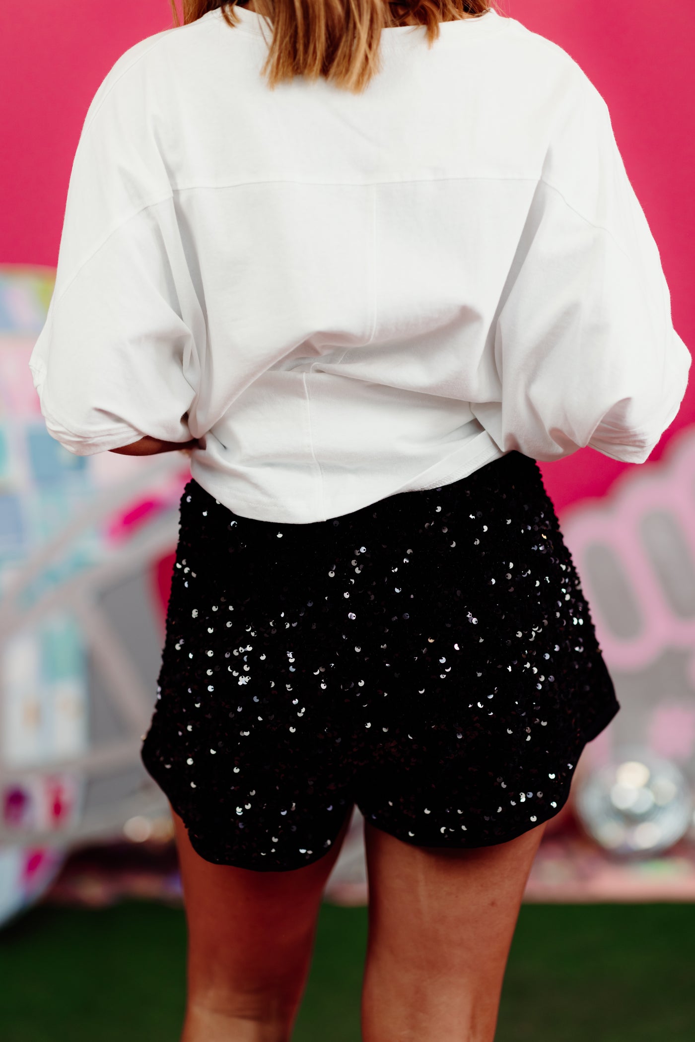 Black French Terry Waist Sequin Skort