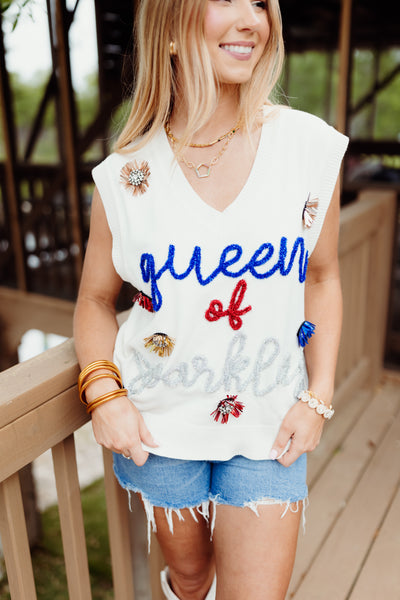 Queen of Sparkles Red White & Blue Sweater Tank