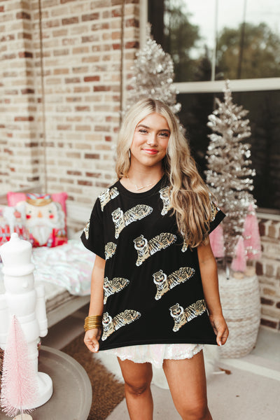 Queen Of Sparkles Black Scattered Tiger Tee