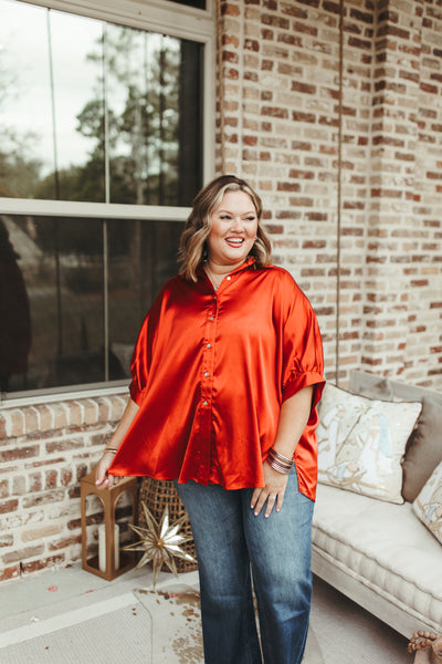 Adrienne Rust Oversized Button Down Blouse