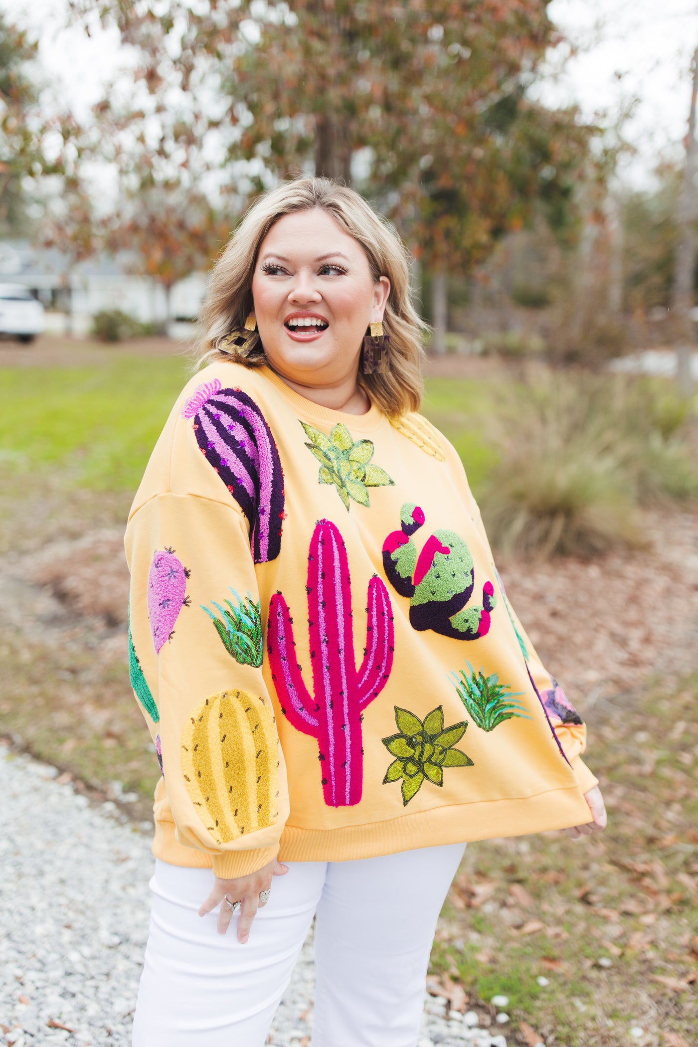Queen Of Sparkles Yellow Cactus Sweatshirt