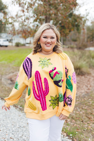 Queen Of Sparkles Yellow Cactus Sweatshirt