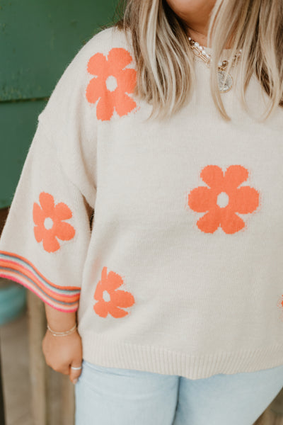 Oatmeal Retro Floral Colorful Bell Sleeve Sweater