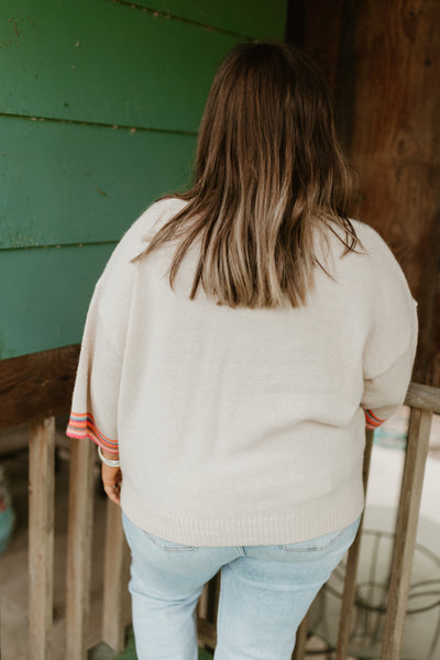 Oatmeal Retro Floral Colorful Bell Sleeve Sweater