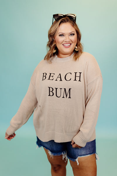 Taupe Knit Distressed Beach Bum Pullover