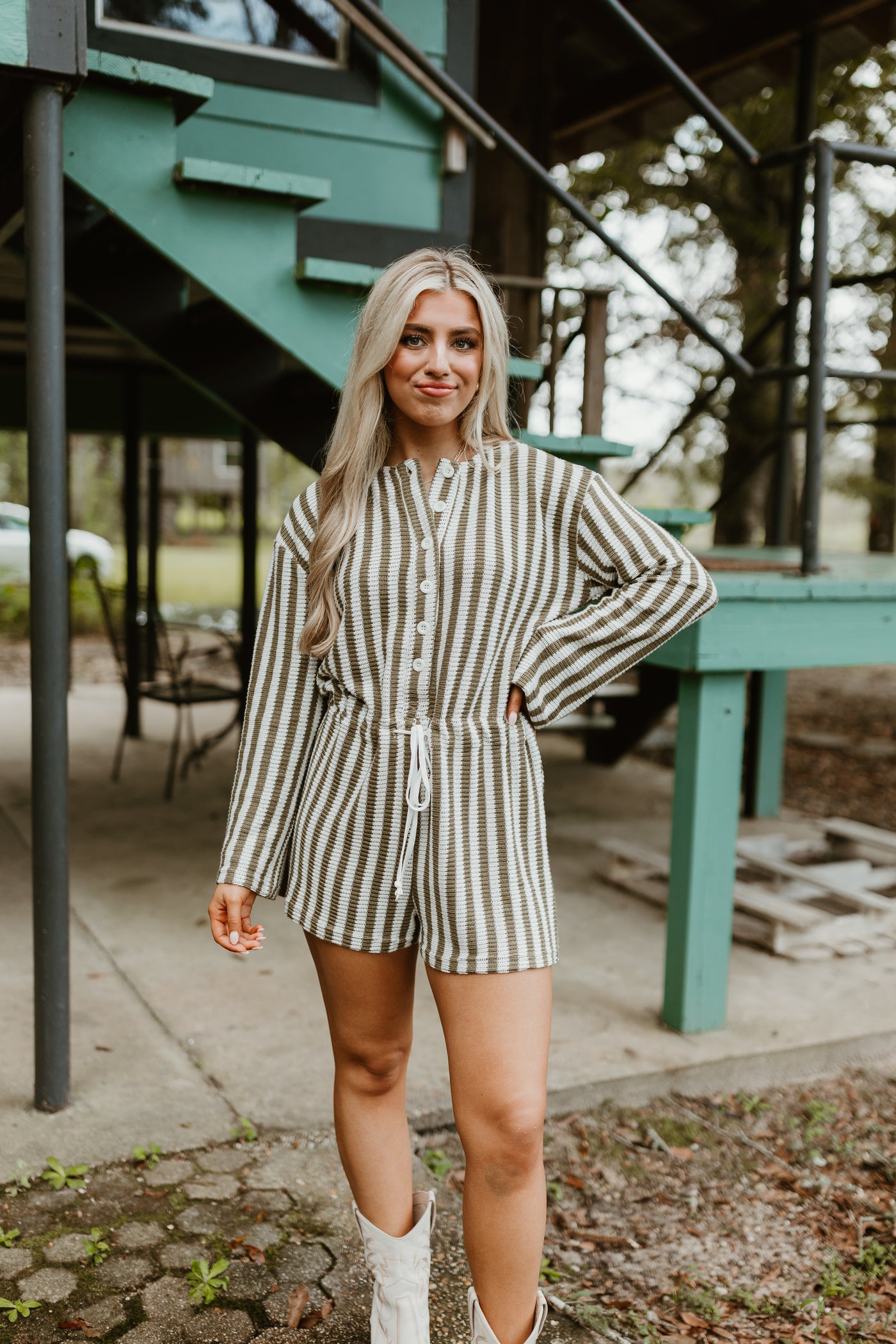 Olive Striped Comfy Knit Romper