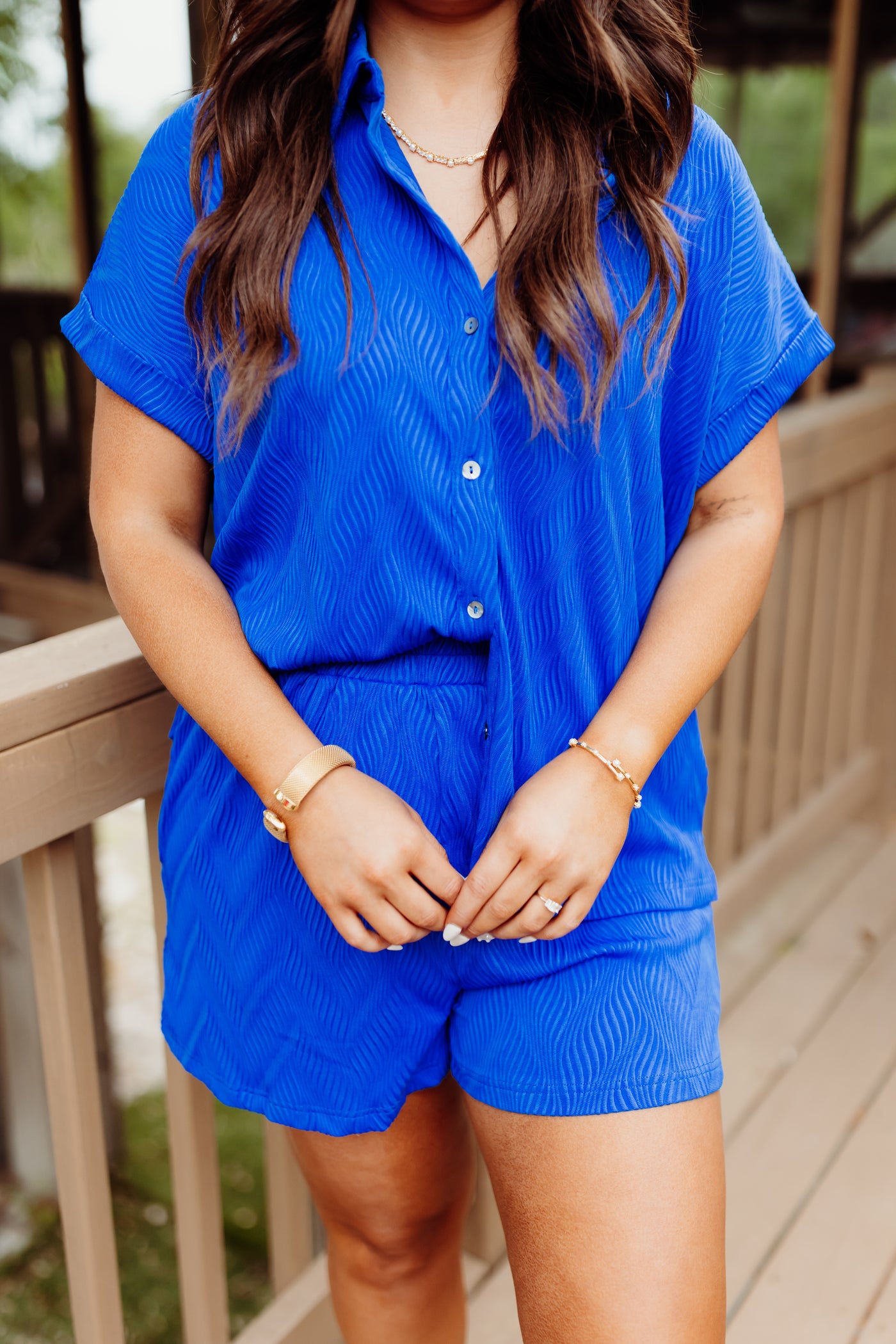 Royal Blue Textured Button Down and Short Set