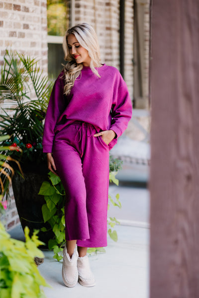 Magenta Textured Pullover and Pant Set