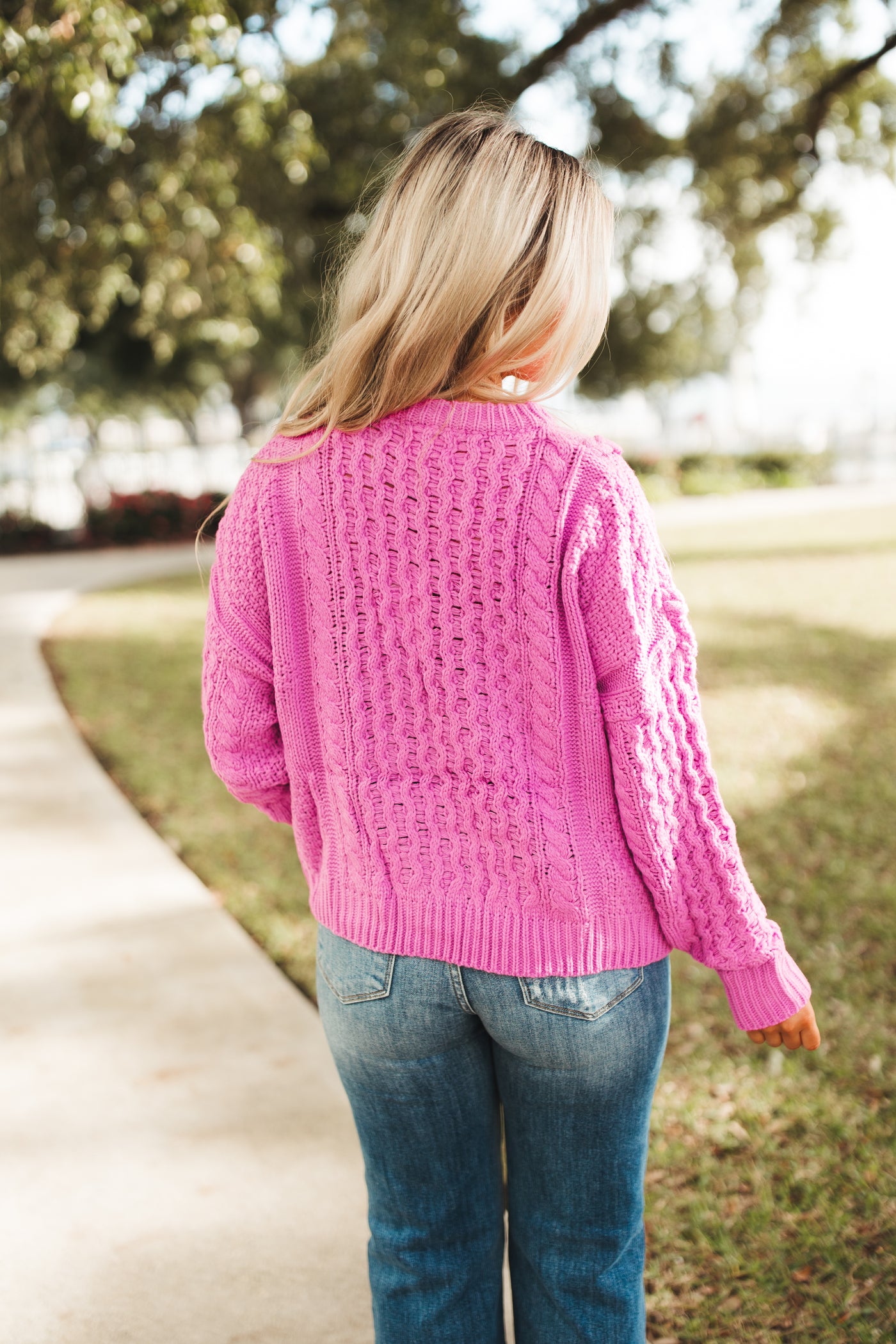 Orchid Mixed Braided Cable Knit Sweater