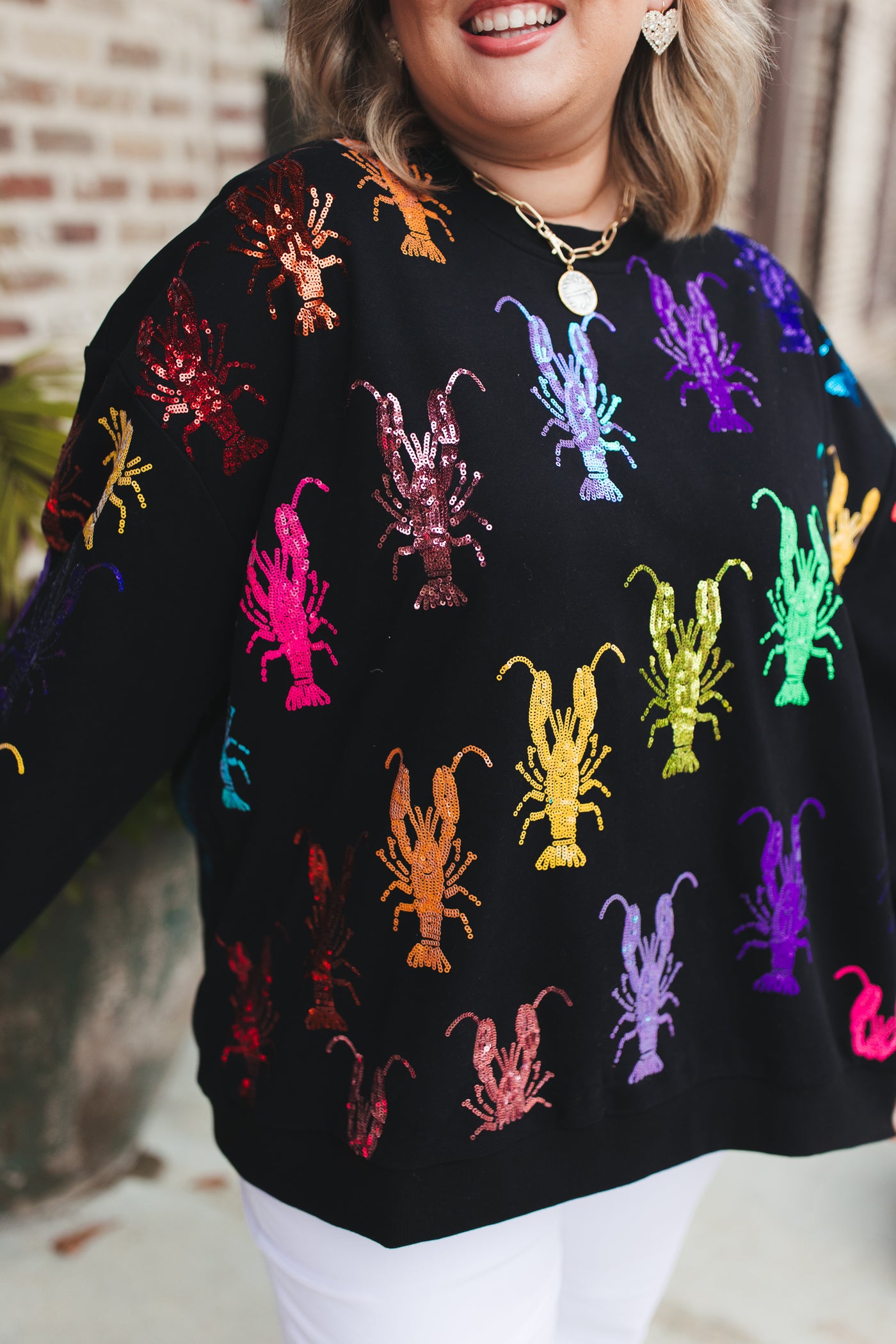 Queen Of Sparkles Black Scattered Rainbow Crawfish Sweatshirt